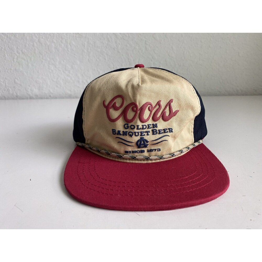 Coors Golden Banquet Beer Twill Rope Hat Tan Blue Red Retro SnapBack‎ NEW